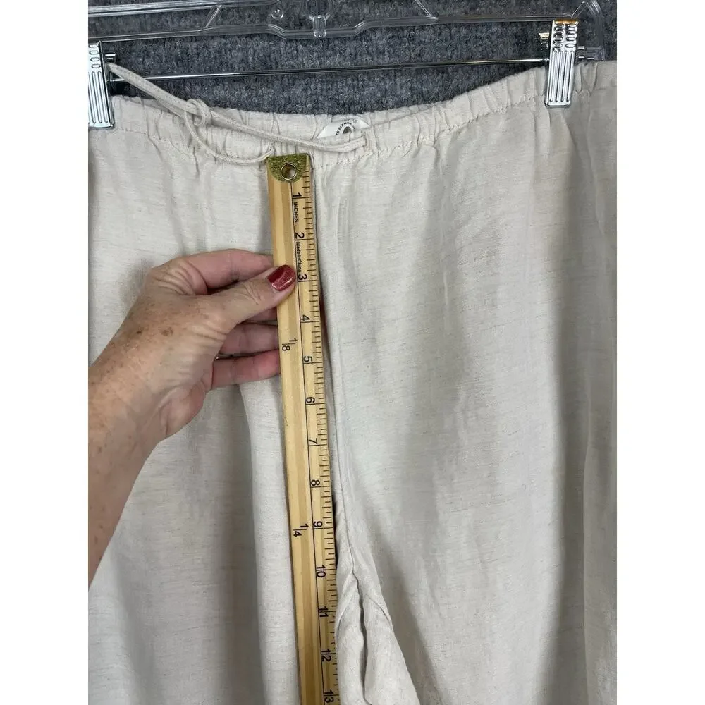 H&M Linen Blend Strech Palazzo Pants, Drawstring Size Large Off White Boho Lagon